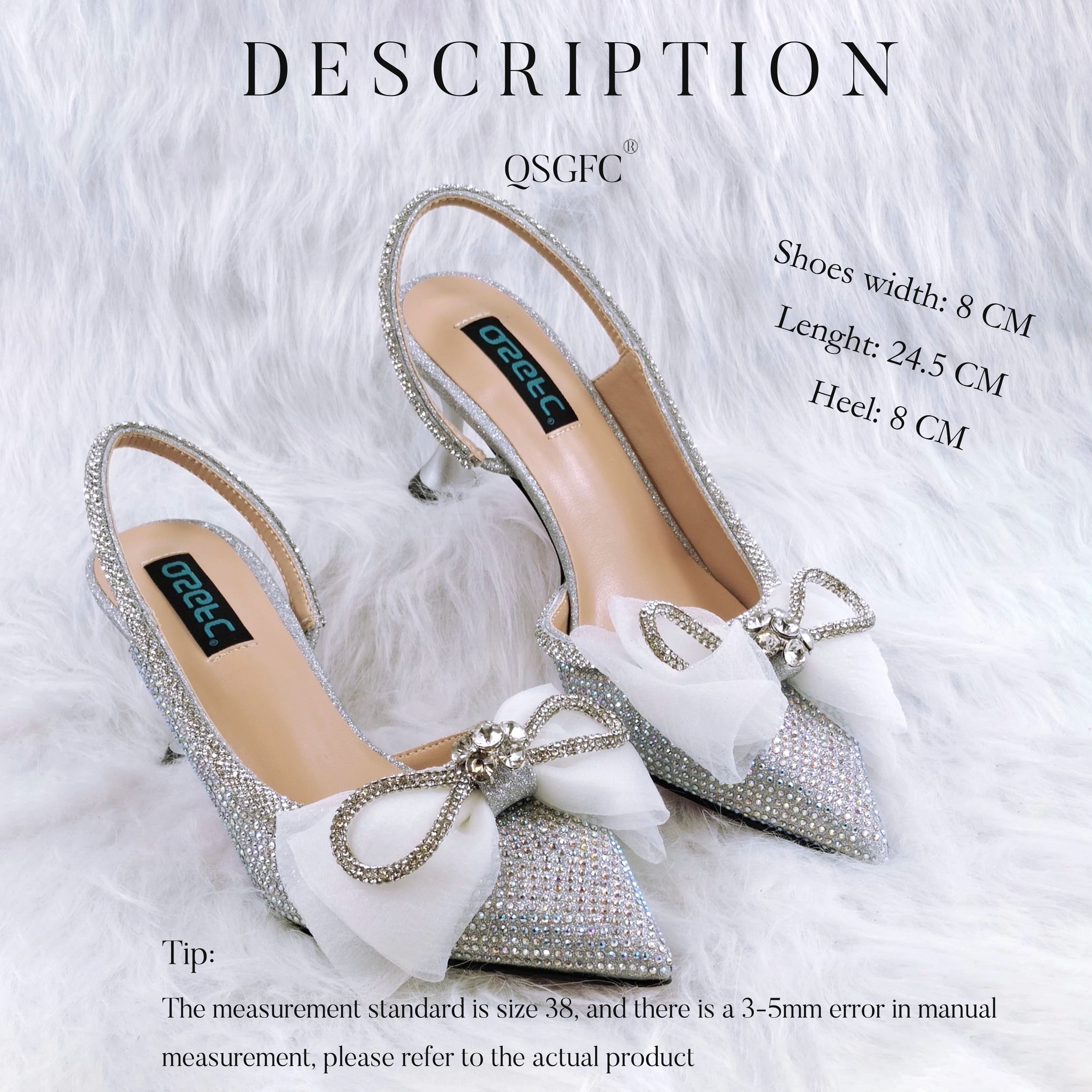 Style Rhinestone Bow Side Empty Party High Heels Pointed Toe Stiletto Heels Silver Women's Shoes And Bags