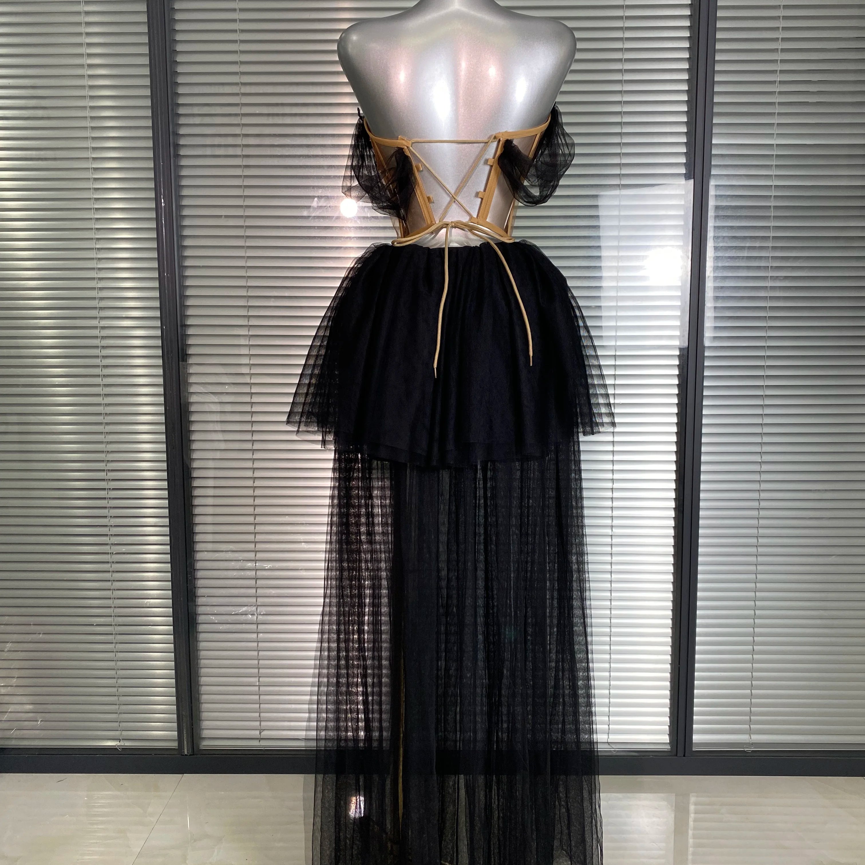 Summer New 2025 INS Sexy Two Pieces Set Women Celebrity Adjustable Laced Black Skirt Suits Stage Costume