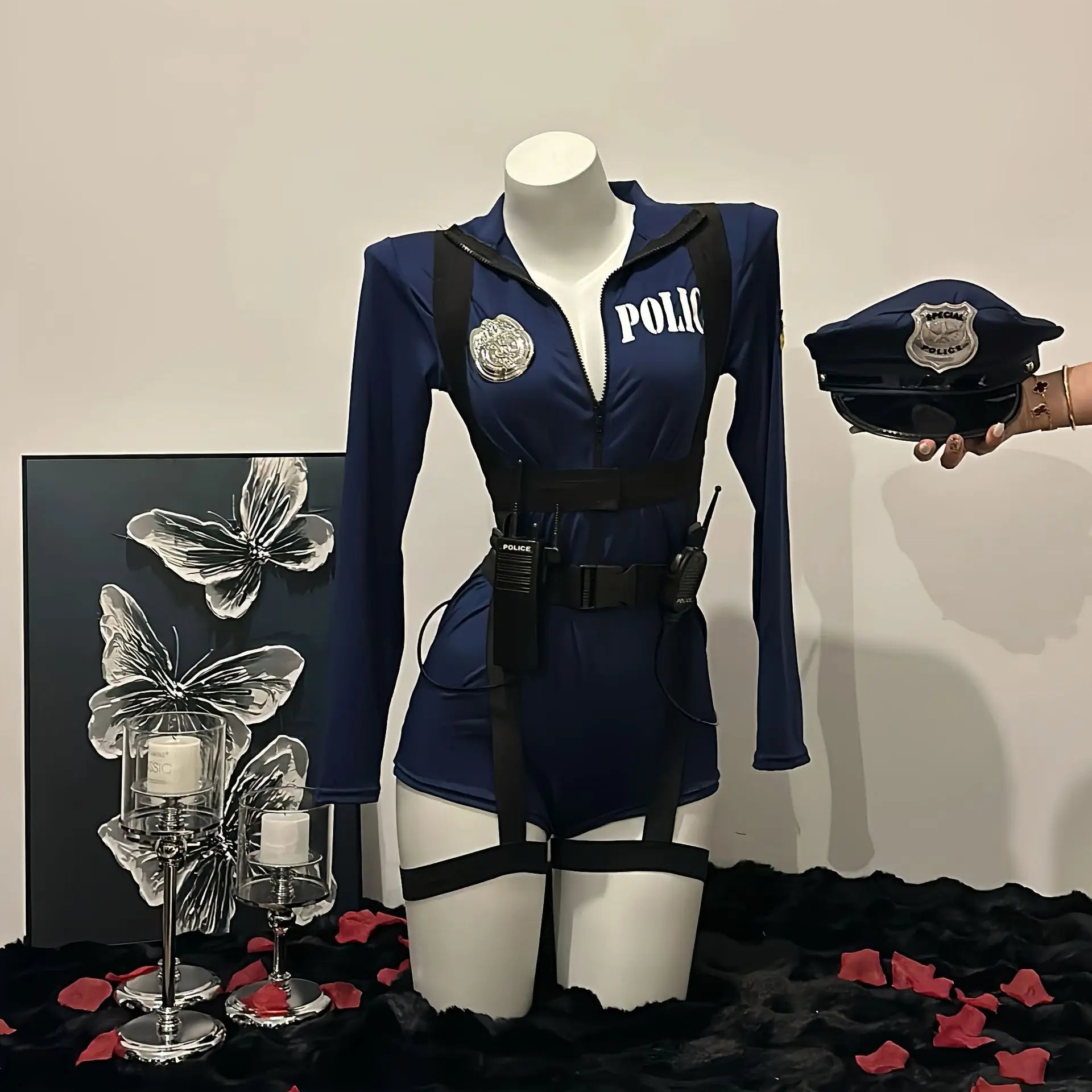 Halloween Sexy Cop Cosplay Erotic Lingerie Policewoman Costume Police Uniform Women Jumpsuit Nightclub Performances Costumes