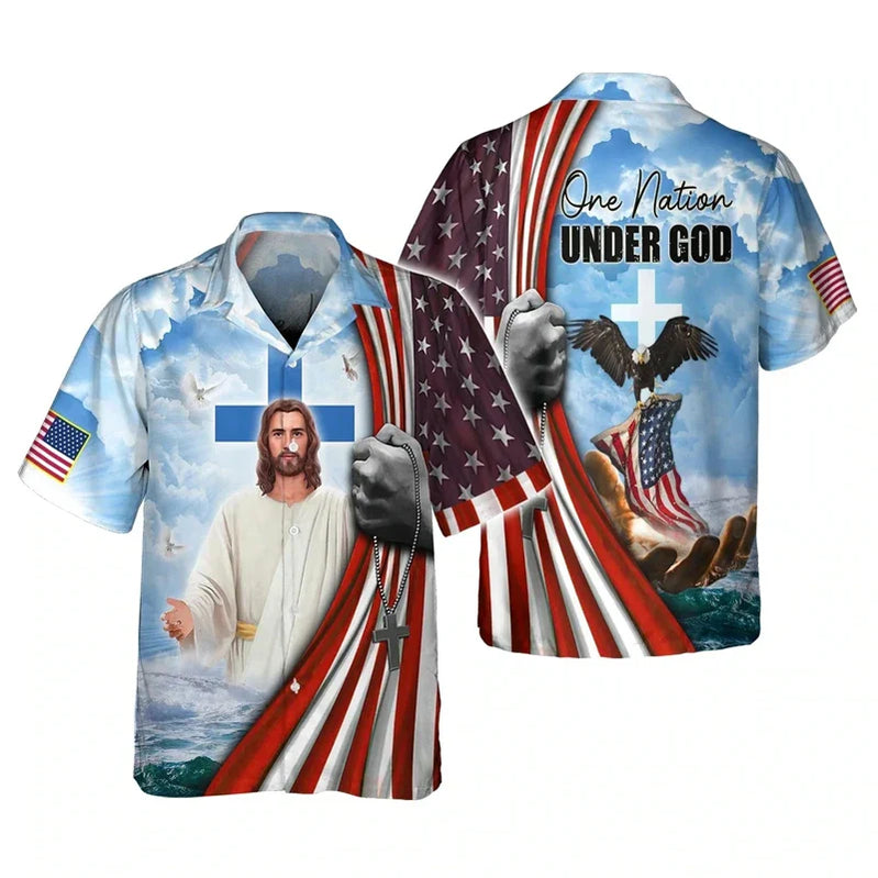 Men's USA National Eagle Flag Shirts Fashion 3d Print Tee Shirt Jesus Pattern Short Sleeve Oversized Casual Female Blouse 4XL Shirts-HWH38910