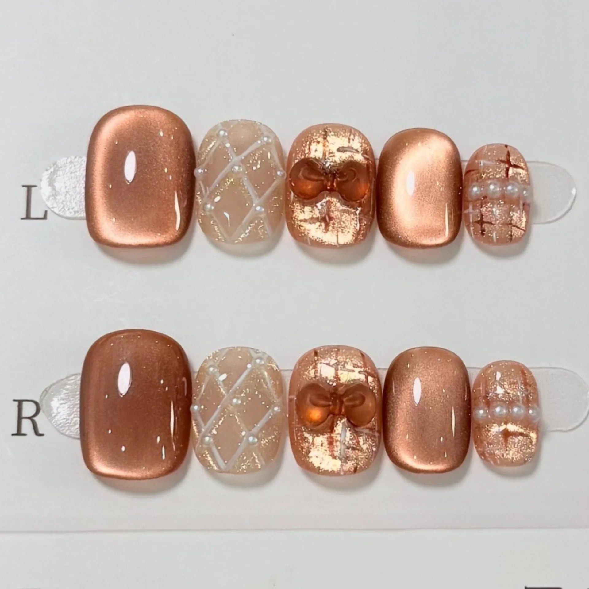 10pcs Short Square Round Fake Nail Art Brown Cat's Eye Gradient Handmade Nails Tips Leopard Print Design Press on False Nails