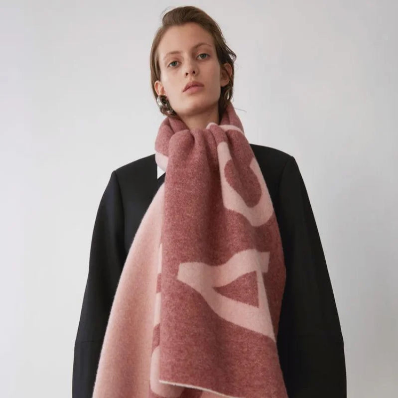 Winter Thickened Letter Shawl for Women Thermal Warm Resistant Wool Scarf Outdoor Fashion Versatile Windproof Women Accessories