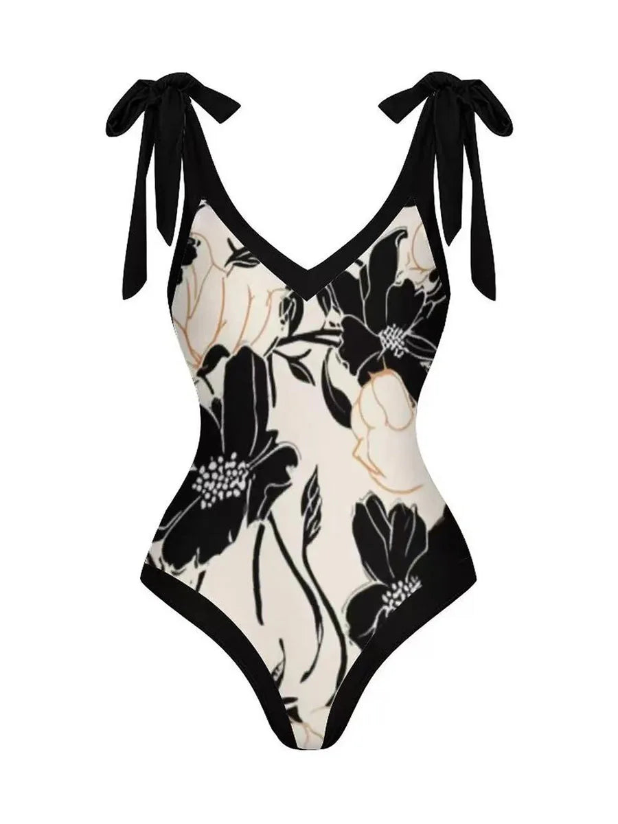 String One Piece Swimsuit & Vent Skirt Padded Sexy Swimwear Women Bathing Suit Female Swimming Summer Beachwear Bodysuit