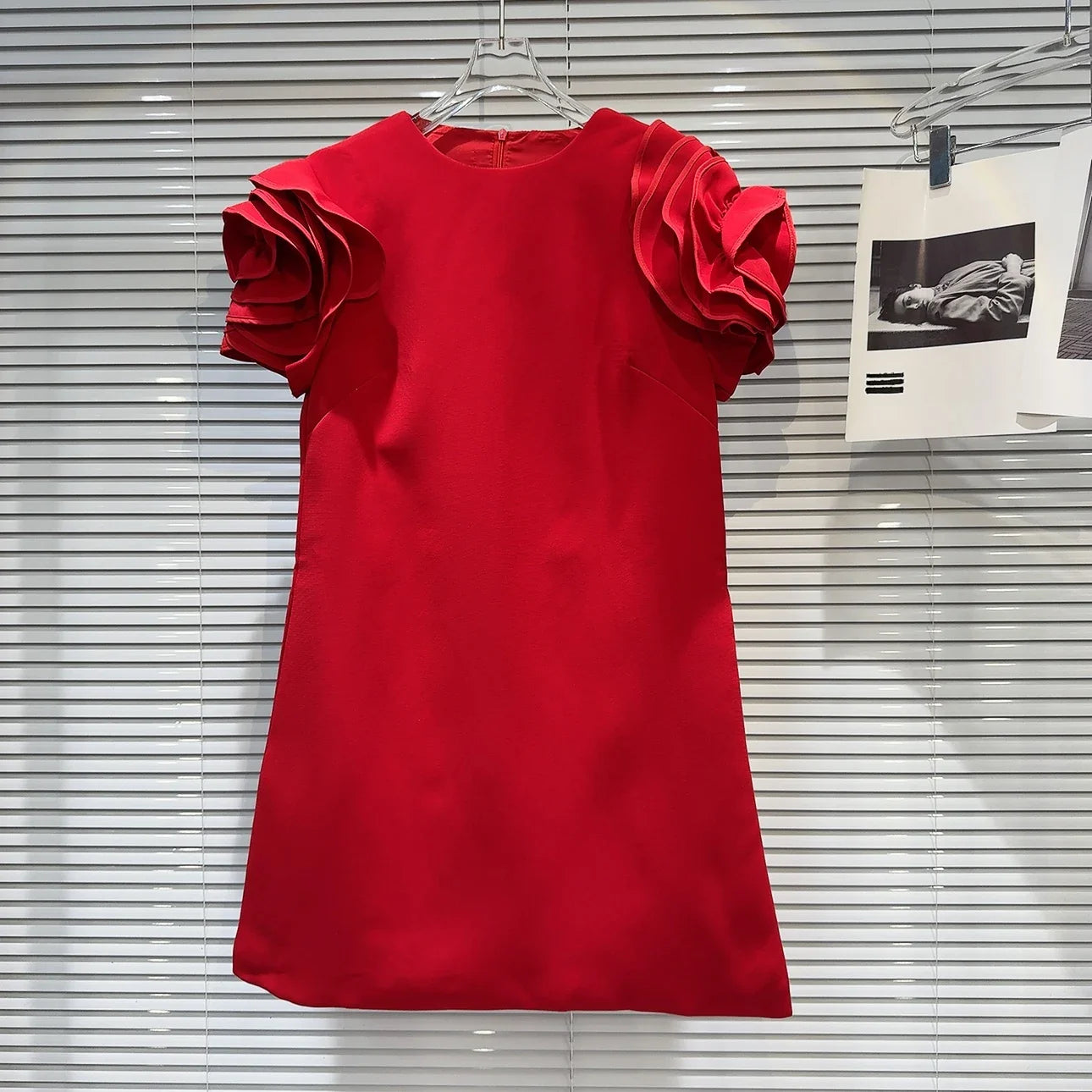 DEAT Fashion New Items Women's Spliced 3D Flower Sleeveless Dress Spring Trendy Round Neck Zipper Dresses Female 11XX8946 Red