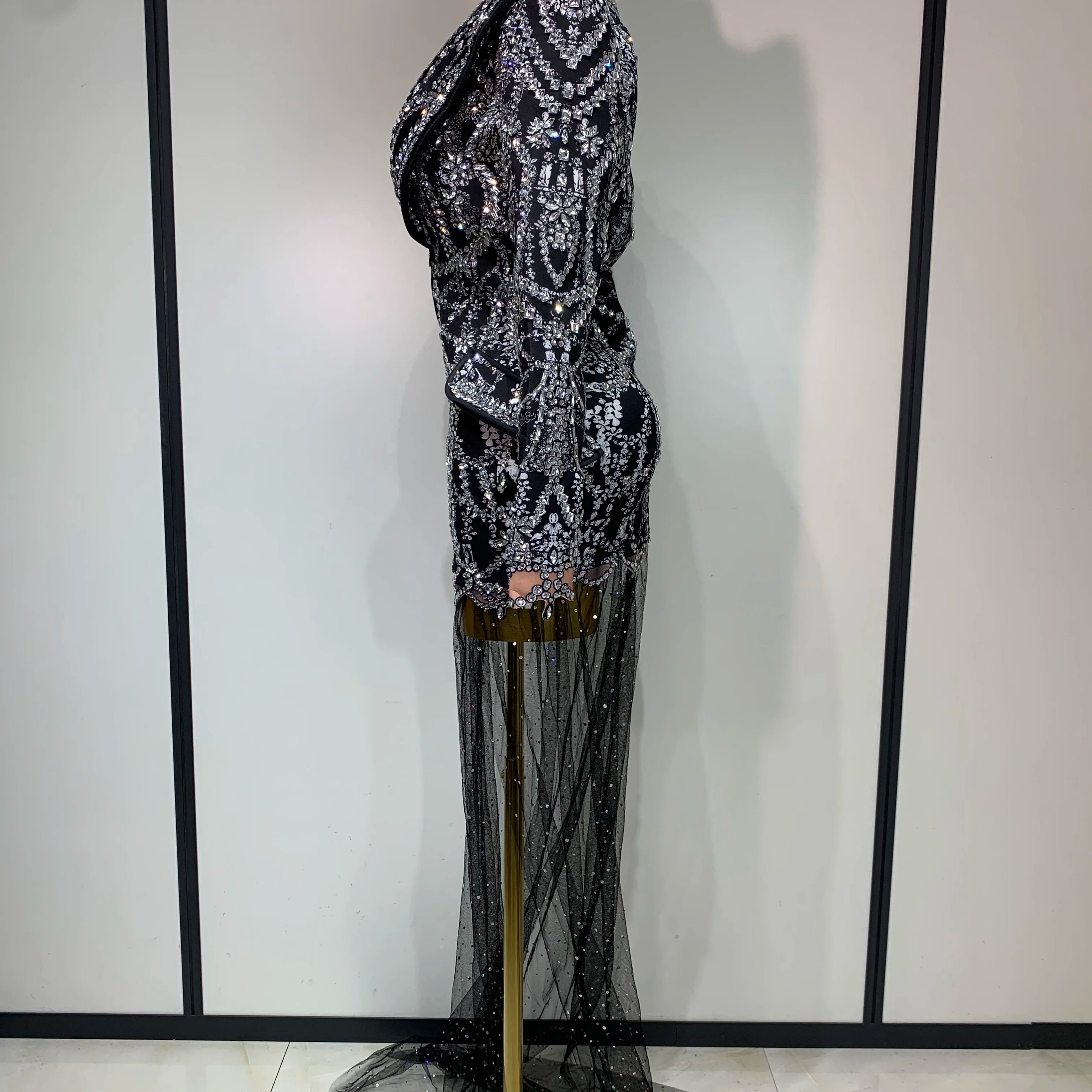 High Quality Luxury Nightclub Evening Birthday Dresses Stage Perform Outfit Sparkly Rhinestone Women's Elegant Party Sexy Dress