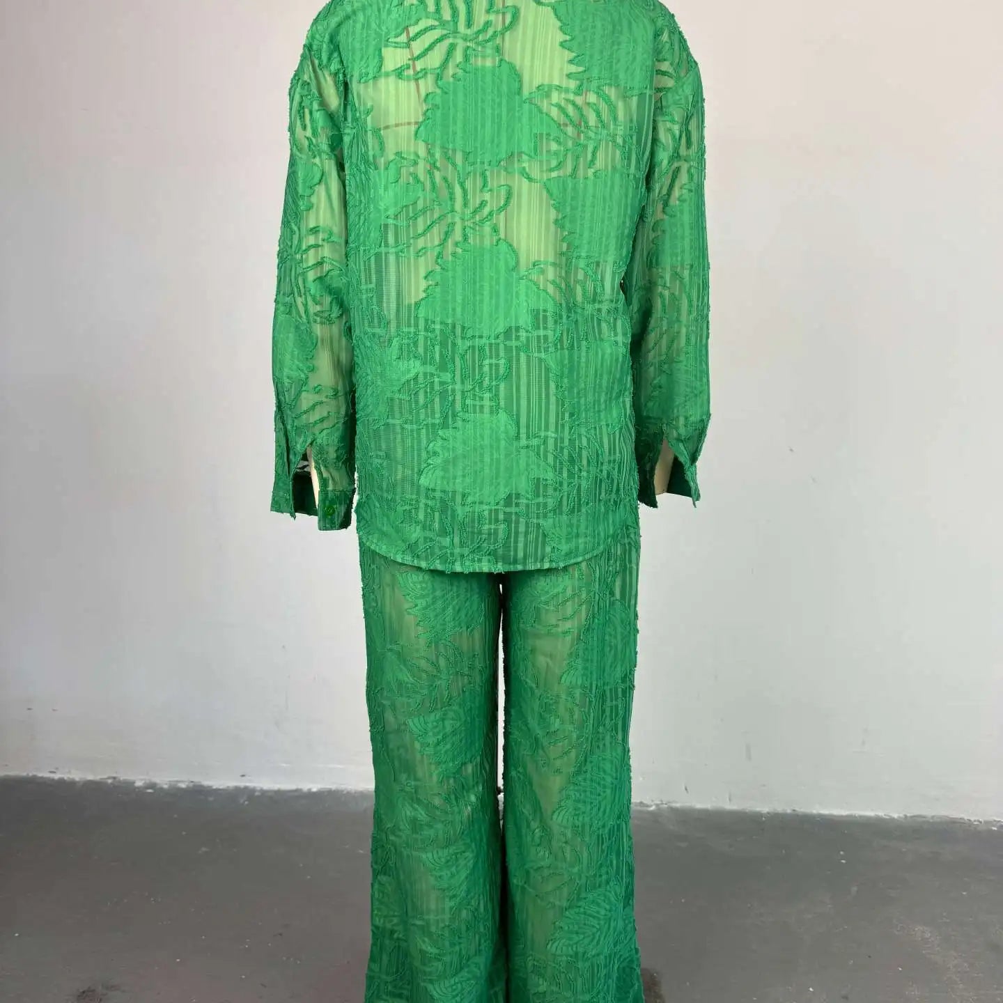 CM.YAYA Fashion Women's Set Perspective Long Sleeve Shirt and Straight Wide Leg Pants 2025 OL Two 2 Piece Set Outfit Tracksuit