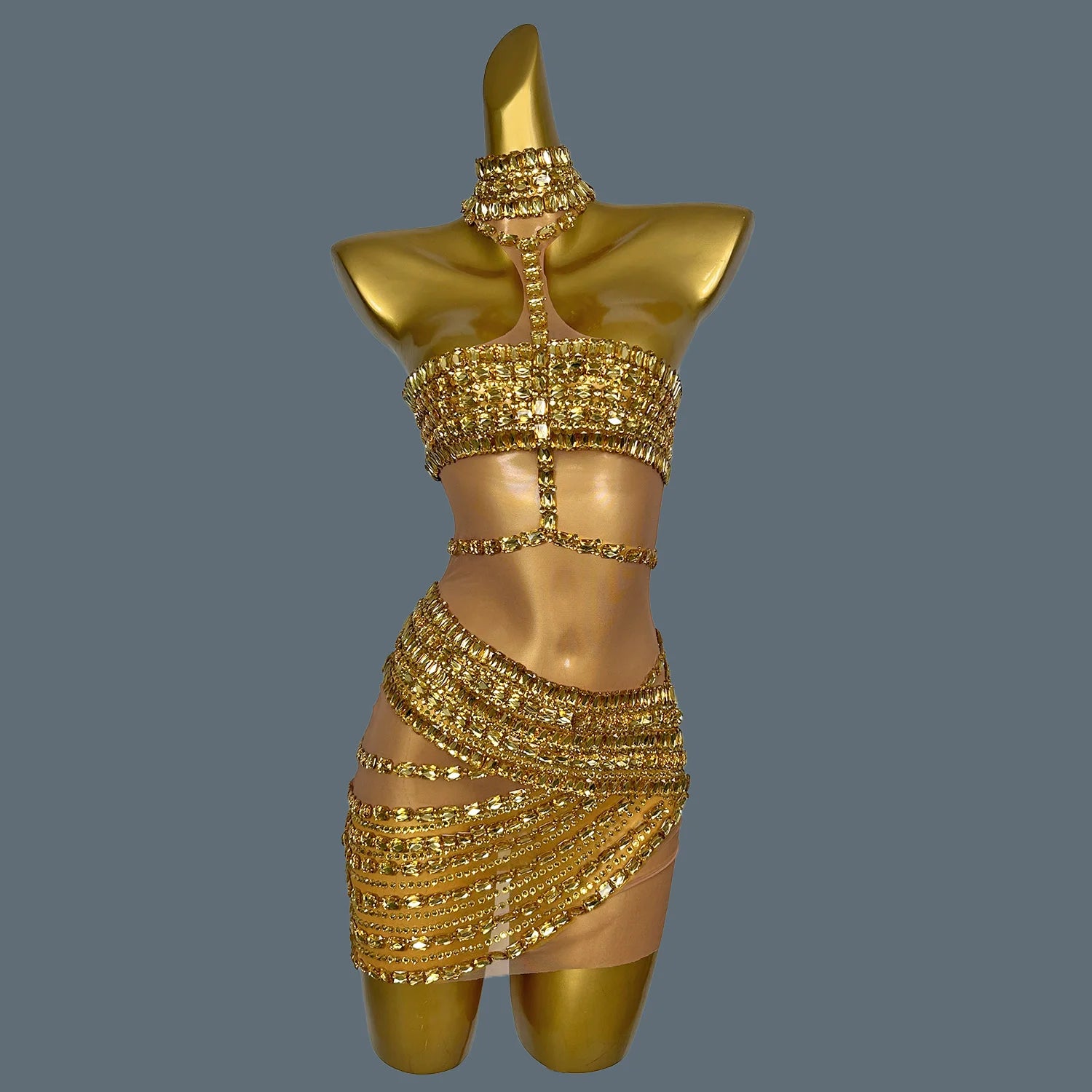 New Silver Rhinestones Sexy Backless Dress Women Birthday Celebrate Outfit Evening Stage Performance Dancer Costume Fangtang