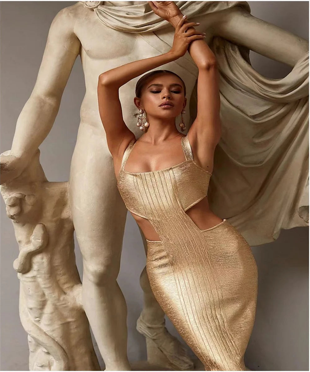 Vestido de festa elegante com estampa de rayon e ouro prateado, com estampa de celebridades