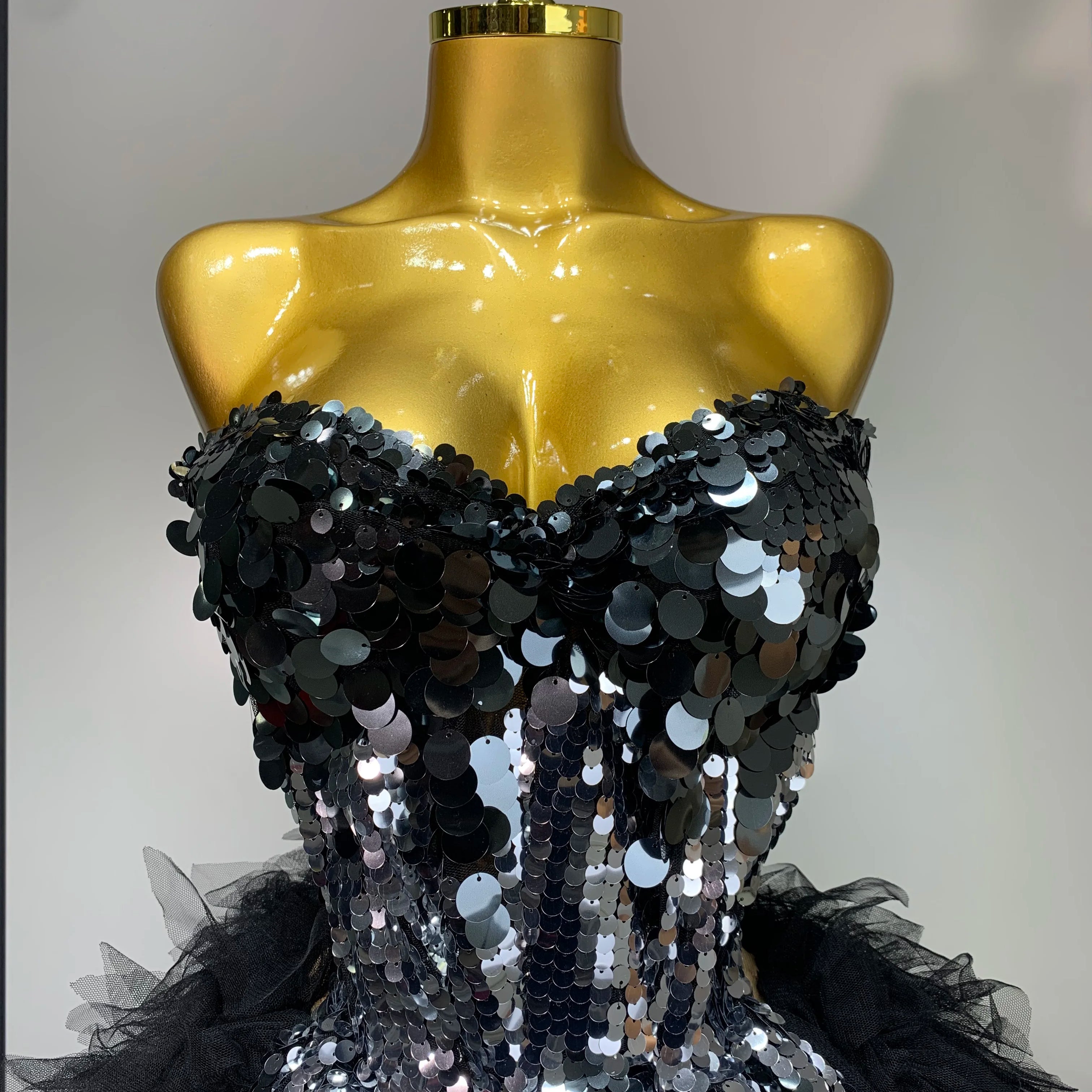 Sparkly Black Sequins Two Pieces Set for Women Party Evening Prom Celebrate Birthday Photo Shoot Dress Nightclub Dance Costume