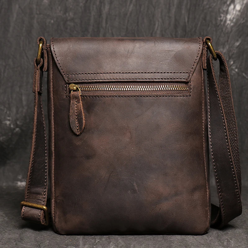 Leather Daily Casual Shoulder Bag for Men Small Dark Brown Vintage Messenger Bag Men's New Fashion Design Sling Bags