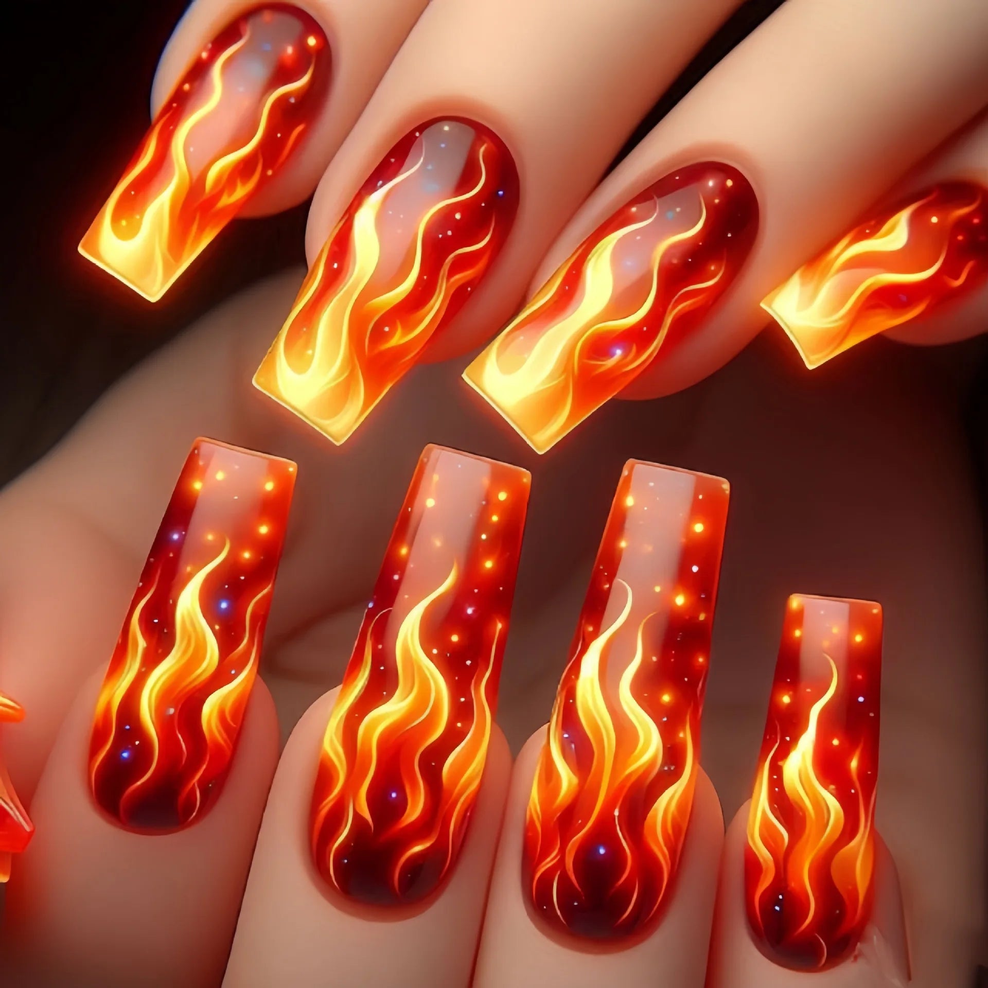 24pcs/set medium long fake nails fashion butterfly feather forest sea wave design gradient blue purple green press on false nail