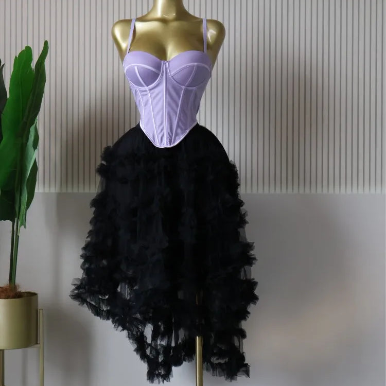 CM.YAYA Women's Dress Set Tunic Irregular Crop Top and Irregular Ball Gown Maxi Long Skirt Suit 2025 Two 2 Piece Set Outfits