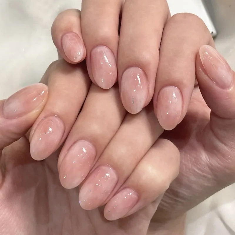 24Pcs Brown Autumn Wearable Nail Tips Art Full Cover White Polka Dot Popular Fashion Short Round Acrylic Fake Nails Set Press On