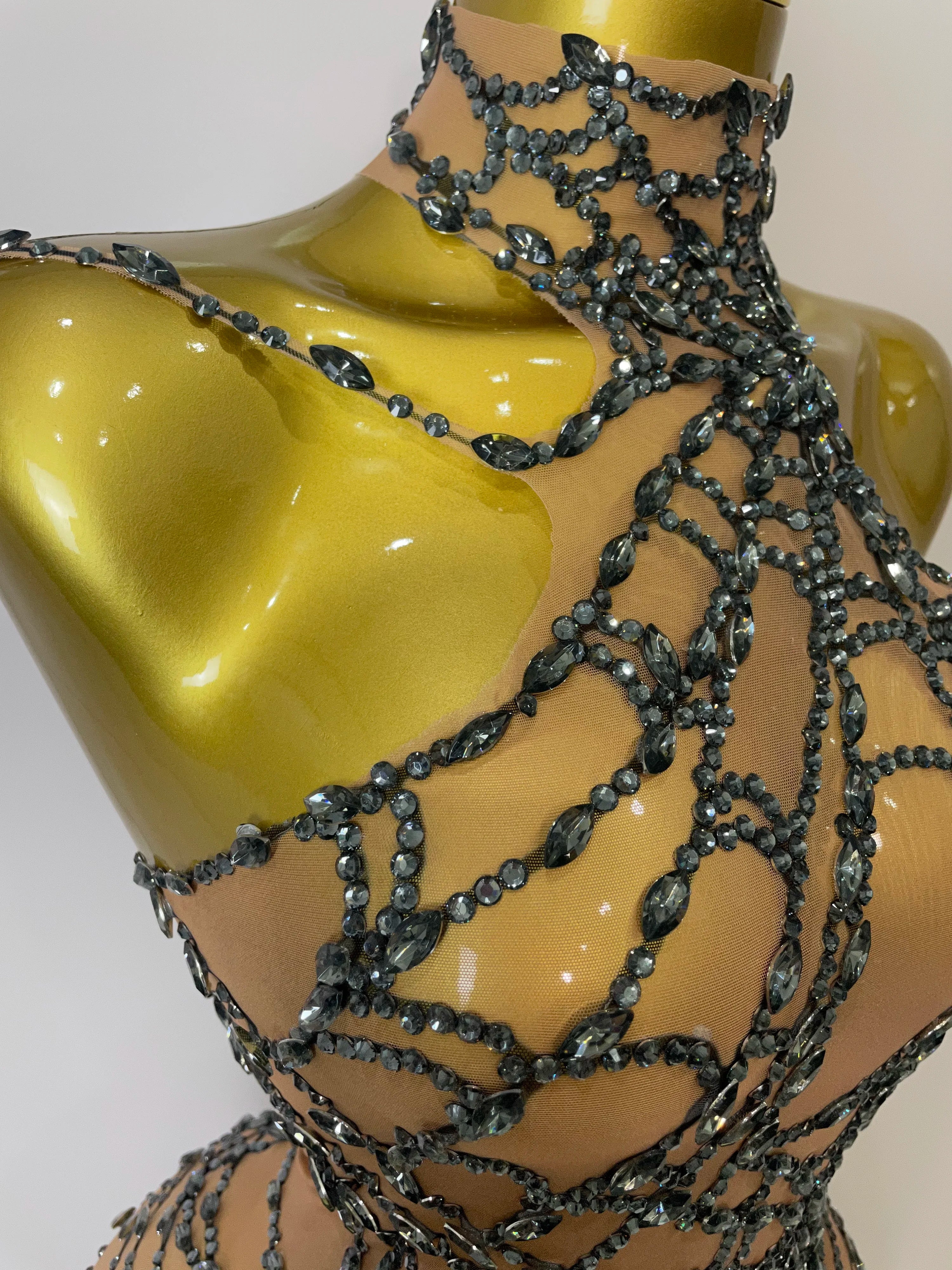 STOCK 2025Women Sparkly Diamond Sexy Mesh Jumpsuit Nightclub Bar Party Show Gogo Dancer Clothing Drag Queen Outfit Stage Costume