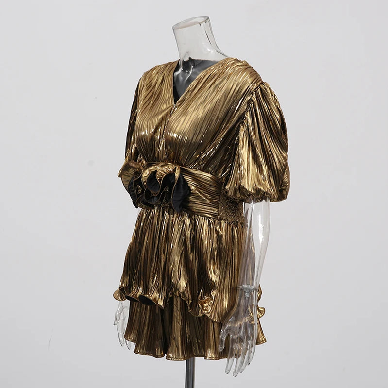 TWOTWINSTYLE Loose Two Piece Sets for Women V Neck Short Sleeves Spliced 3D Flowers Top Patchwork Elastic Waist Shorts Female