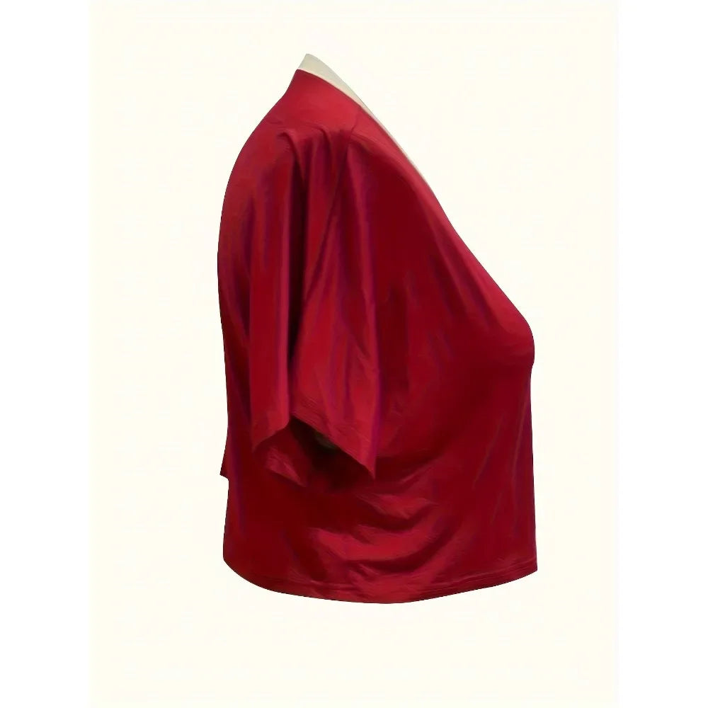 Plus Size Casual V Neck High Low Hem Short Sleeve Tee & Drawstring Pant Outfits Two Piece Set