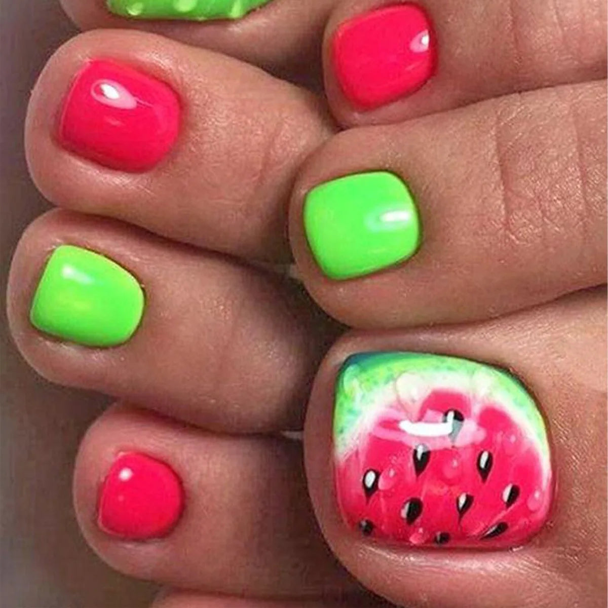 24pcs/set hot teo fake nails for summer season glitter rhinestones flowers bow Leopard watermelon pattern press on false nails