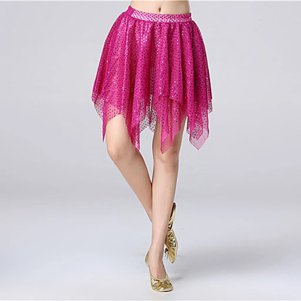 Women's Tutu Skirt Mini Short Skirt For Women Star Sequined Mesh Skirt Belly Latin Dancewear Fairy Tulle Skirt Costume Clothing A One Size