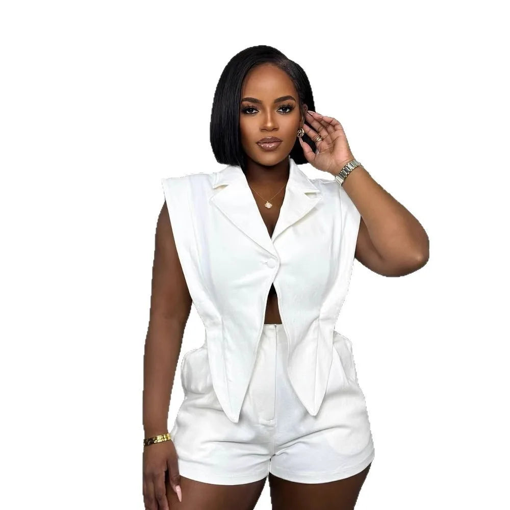 CM.YAYA Women Sleeveless High Waist Hollow Out Short Playsuits Jumpsuit Streetwear Irregular 2025 One Piece Suit Romper Outfits White