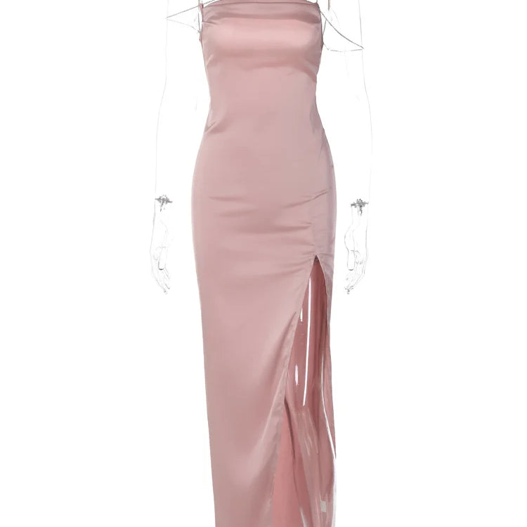 Dulzura Sexy Y2K Clothes Satin Sleeveless Lace Up Backless Side Lit Bodycon Maxi Dresses For Women Club Birthday Party Outfits