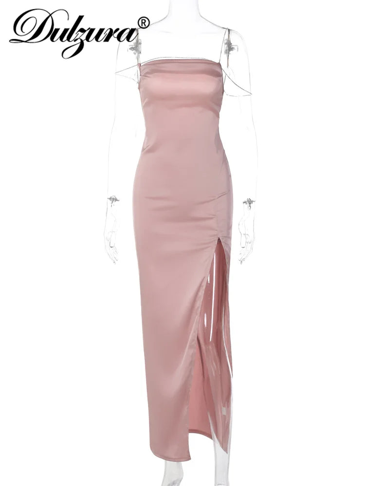 Dulzura Sexy Y2K Clothes Satin Sleeveless Lace Up Backless Side Lit Bodycon Maxi Dresses For Women Club Birthday Party Outfits