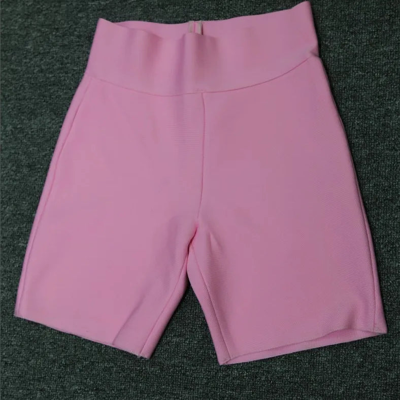 Calças de bandagem de rayon elásticas cinza preto e branco de celebridades de alta qualidade, shorts esportivos justos da moda