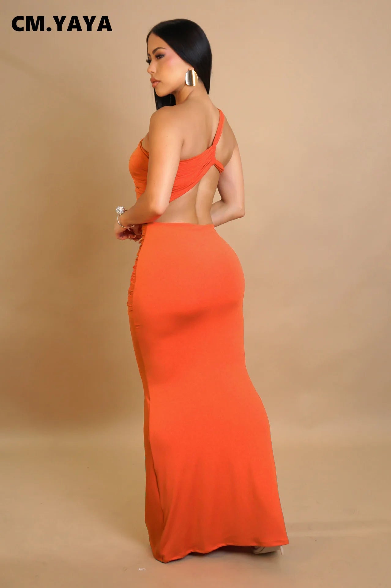 CM.YAYA Women Sleeveless Hollow Out Strap Ruched Maxi Long Dress 2025 Summer Street Sexy Party Birthday Evening Dresses Vestidos