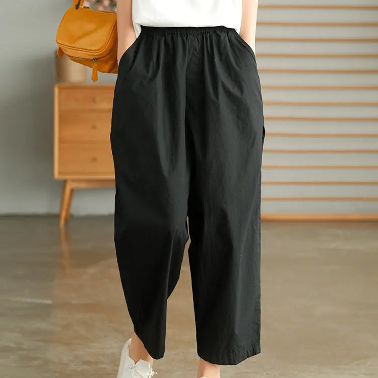 Women Summer Pants New High Waist Wide Leg Retro Cropped Trousers Casual Loose Baggy Cotton Linen Pants for Women Bottoms