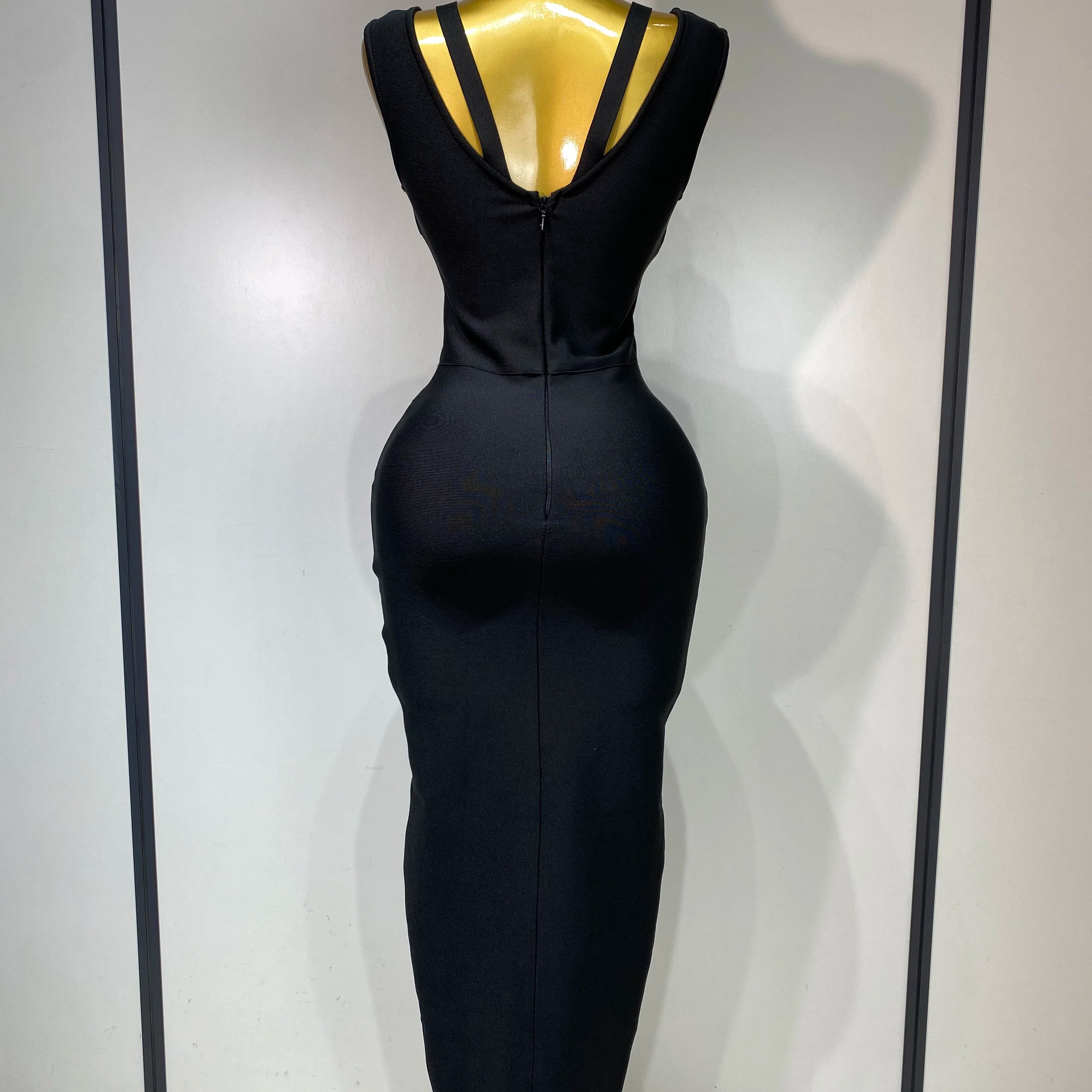 Women Black Elegant Bandage Dress 2025 Sexy Sleeveless Bodycon Evening Party Club Luxury Birthday Dress Wedding Guest Gown