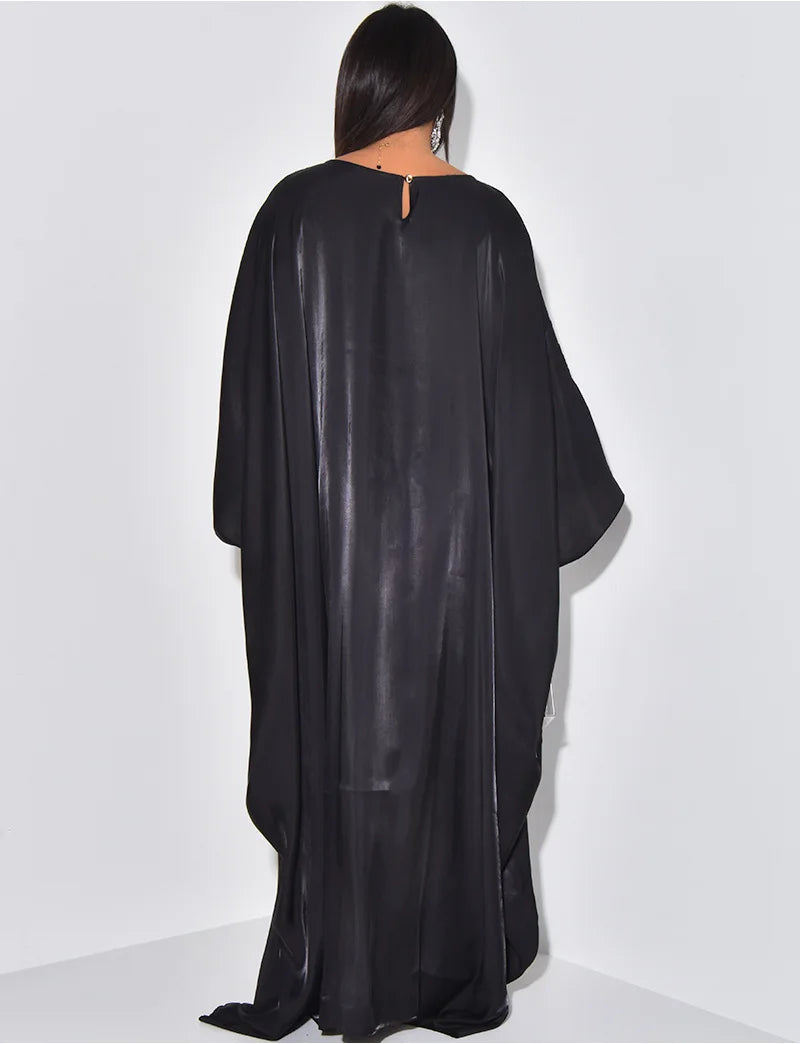 CM.YAYA Women Loose O-neck Full Batwing Sleeve Long Maxi Dress Summer Satin Vintage Africa Streetwear Vestido Evening Dresses