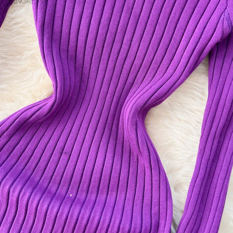 Winter Women Knit Maxi Dress O Neck Autumn Long Sleeve Slim Solid Harajuku Ladies Fashion Pencil Sweater Long Dresses