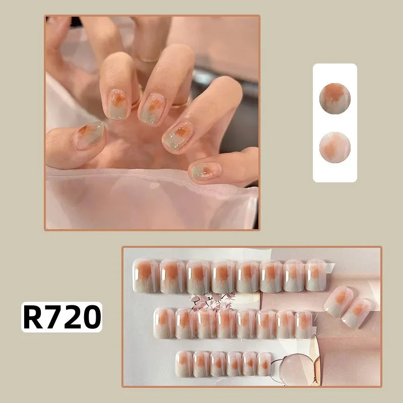 24Pcs/set French Gold Border Nail Elegant&Trendy Wearable Nails for Women Girl New Edition Removable Nail
