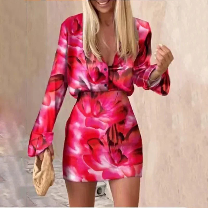 Women's Dress Sets Spring Autumn Fashion Printed Shirts and High Waist Short Skirts Casual Elegant Female Slim Two Piece Suits Style 9