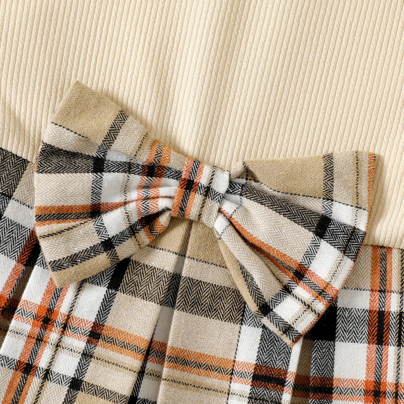 PatPat Kid Girl Dress Bowknot Design Ribbed Plaid Splice Long-sleeve Girls Dress Kids Dresses for Girls Clothes