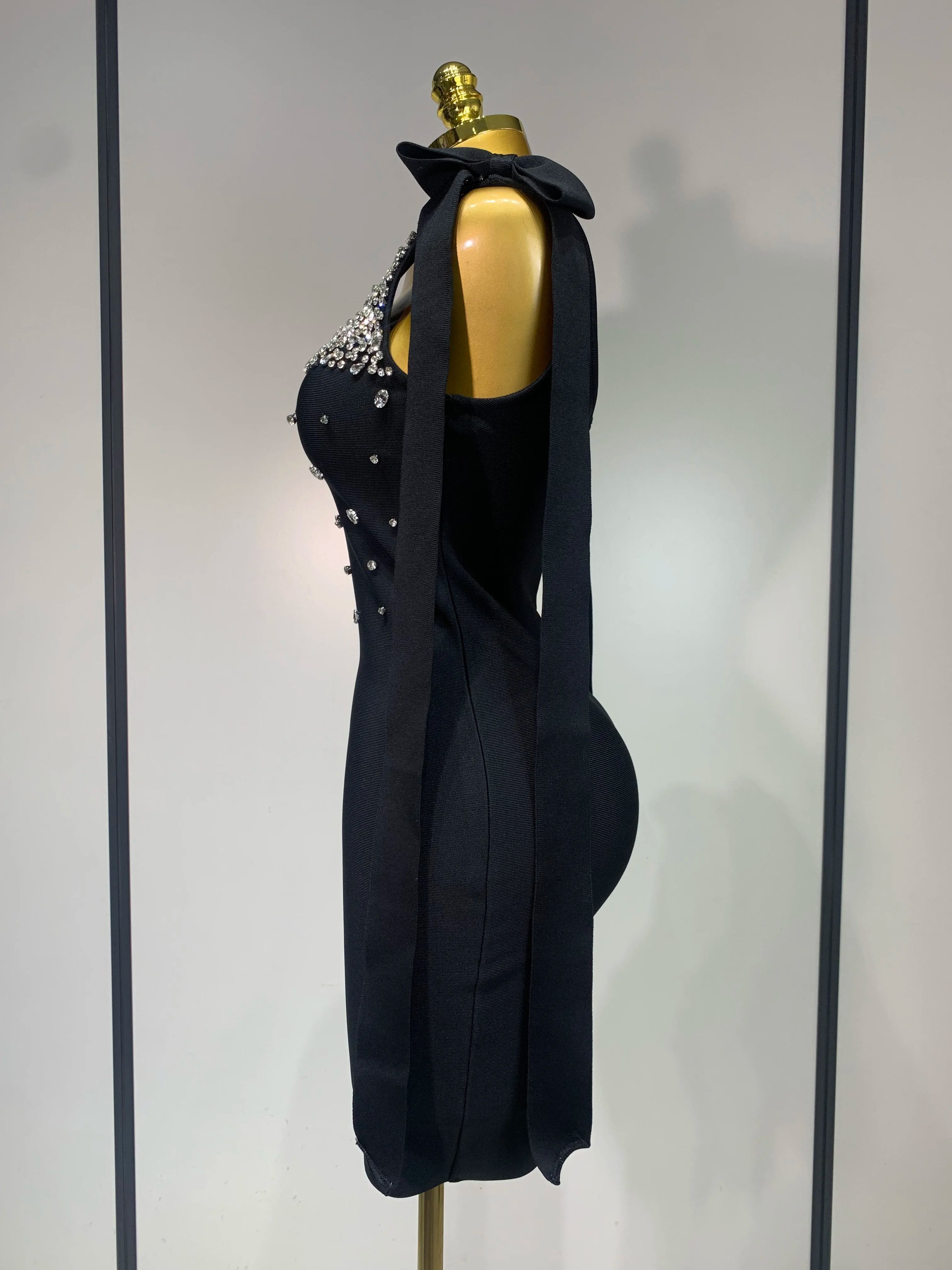 Women Celebrity Sexy Sparly Diamonds Black Mini Bodycon Bandage Dress 2025 Elegant Evening Party Luxury Birthday Dresses