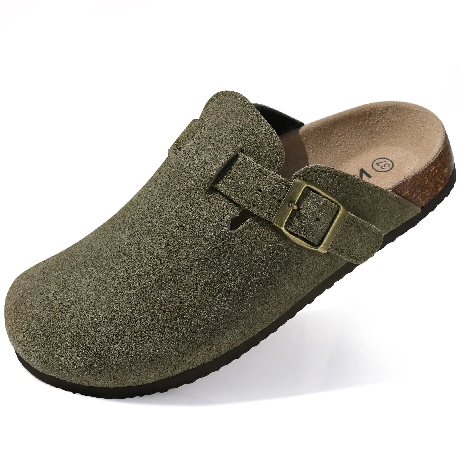 Comwarm Cork Footbed Clogs For Women Men Fashion Leather Mules Comfort Potato Shoes With Arch Support Indoor Outdoor Flat Slides Green B