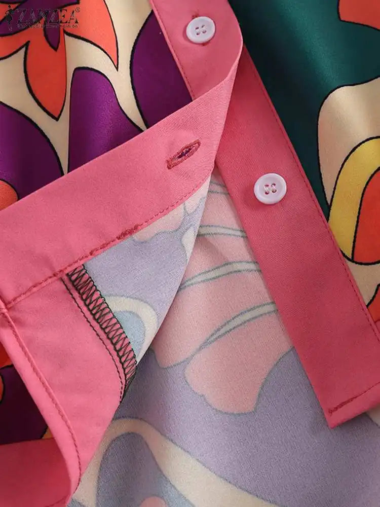 Women Printed Long Sleeve Blouse and Loose Pants Casual Outfits Loose Streetwear Loungewear Oversized ZANZEA Set Tracksuits