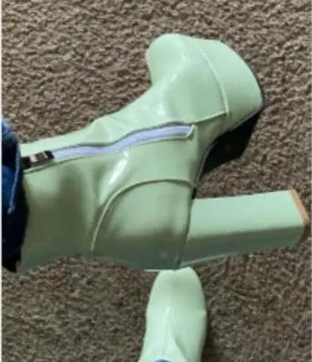 SIMLOVEYO 2022 Ladies Ankle Boots Round Toe Platforms Color Chunky Heel US12 Yellow Purple Orange A4367