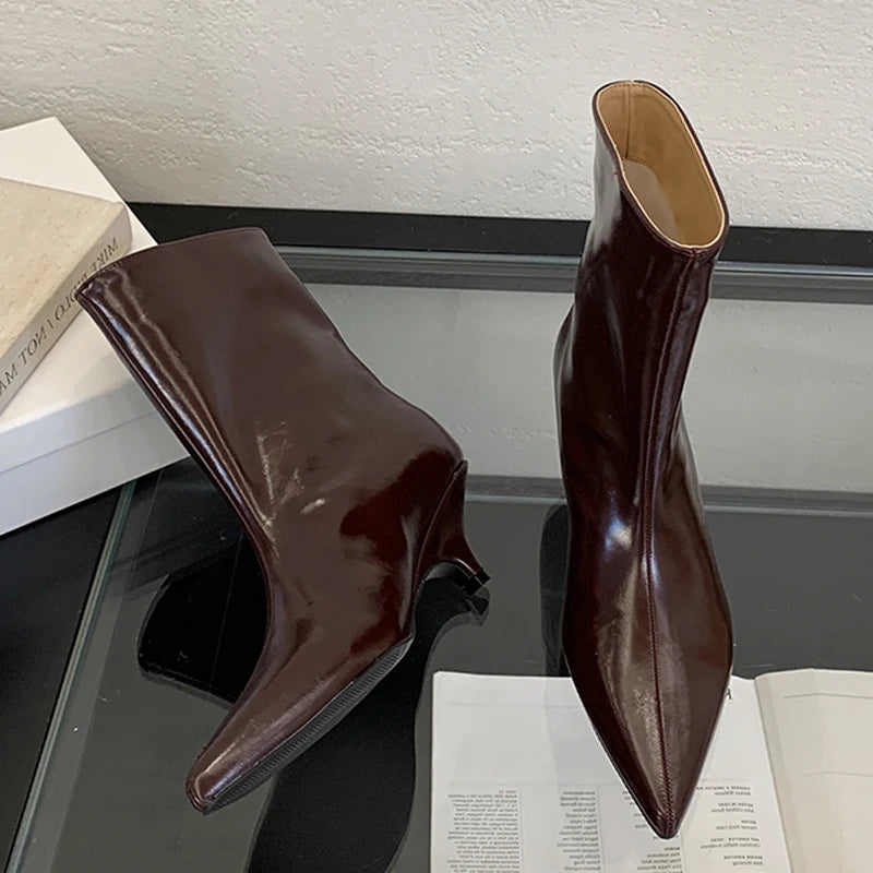 Eilyken 2025 Winter Fashion Ankle Short Boots Women Pointed Toe Elegant Thin Low Heel Dress Ladies Pumps Shoes