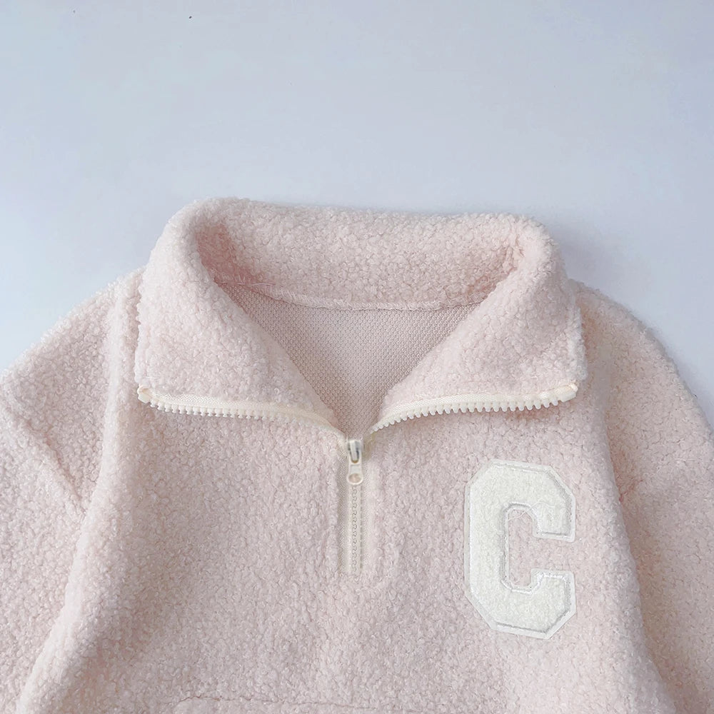 Bear Leader Girls' Set New Children's Autumn New Lamb Fleece Standing Collar Pullover Top+Pants Two Piece Kids' Fashion Set