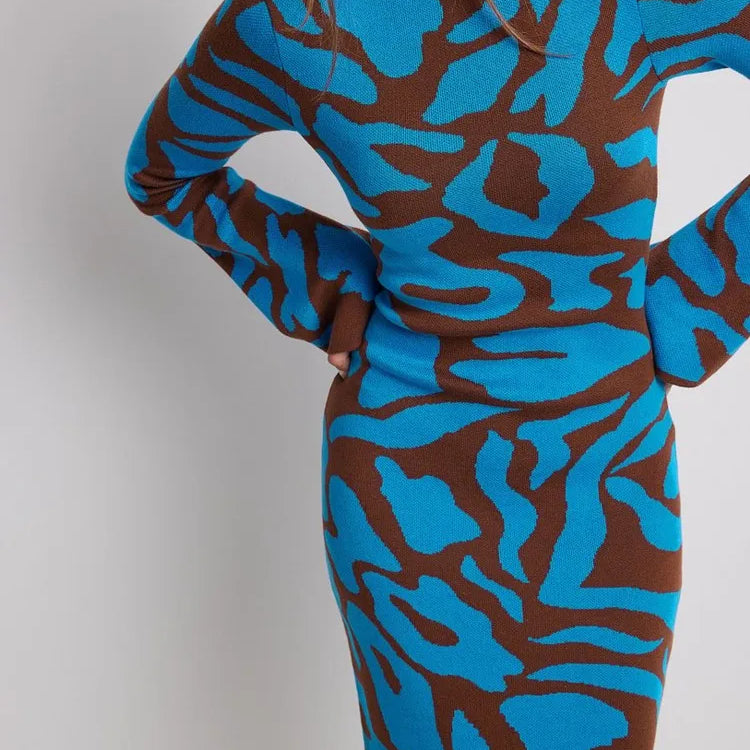 Striped Knitted O-neck Long Sleeve Midi Dresses Elegant Women Bodycon A-line Vestidos Female Fashion Casual Street Maxi Clothes