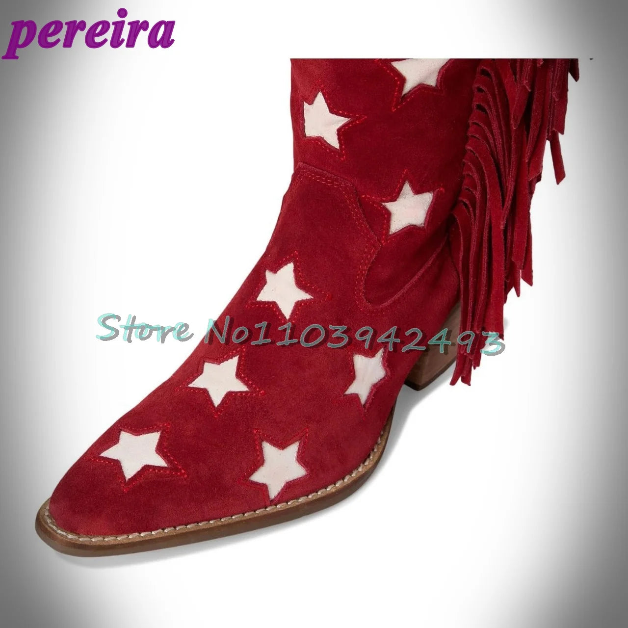 Red Star Pattern Cowboy Boots Women's Knee High Fringe Suede Botas Fashion Western Style Booties Ladies Outdoor Footwear Shoes