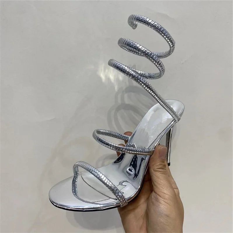 Snake Strap High Heel Sandals Women Summer Ankle Strap Banquet Party Shoes Narrow Band High Heels Ladies Gladiator Sandals