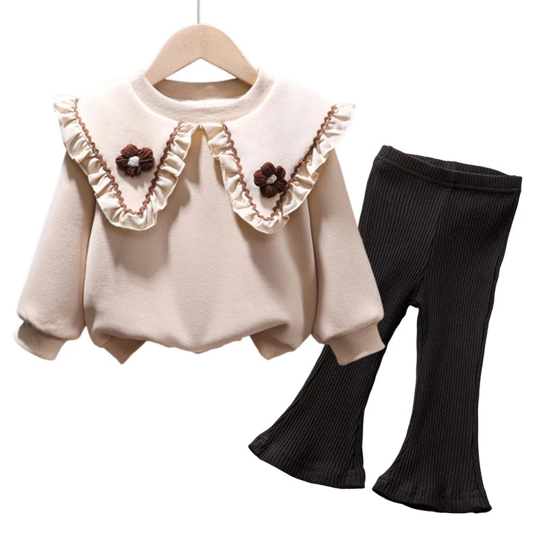 Korea Autumn Kids Clothing Set Baby Girls Cotton Stripe Sweatshirt Tops+Leggings Pants Set Casual Girls Suit Outfits New Girls 2 pcs set K