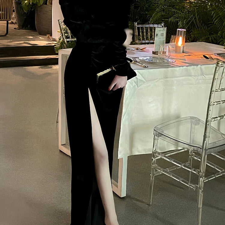 Spring Long Sexy Black Stretchy Fitted Birthday Party Evening Dresses for Women Luxury Elegant Off the Shoulder Clothing