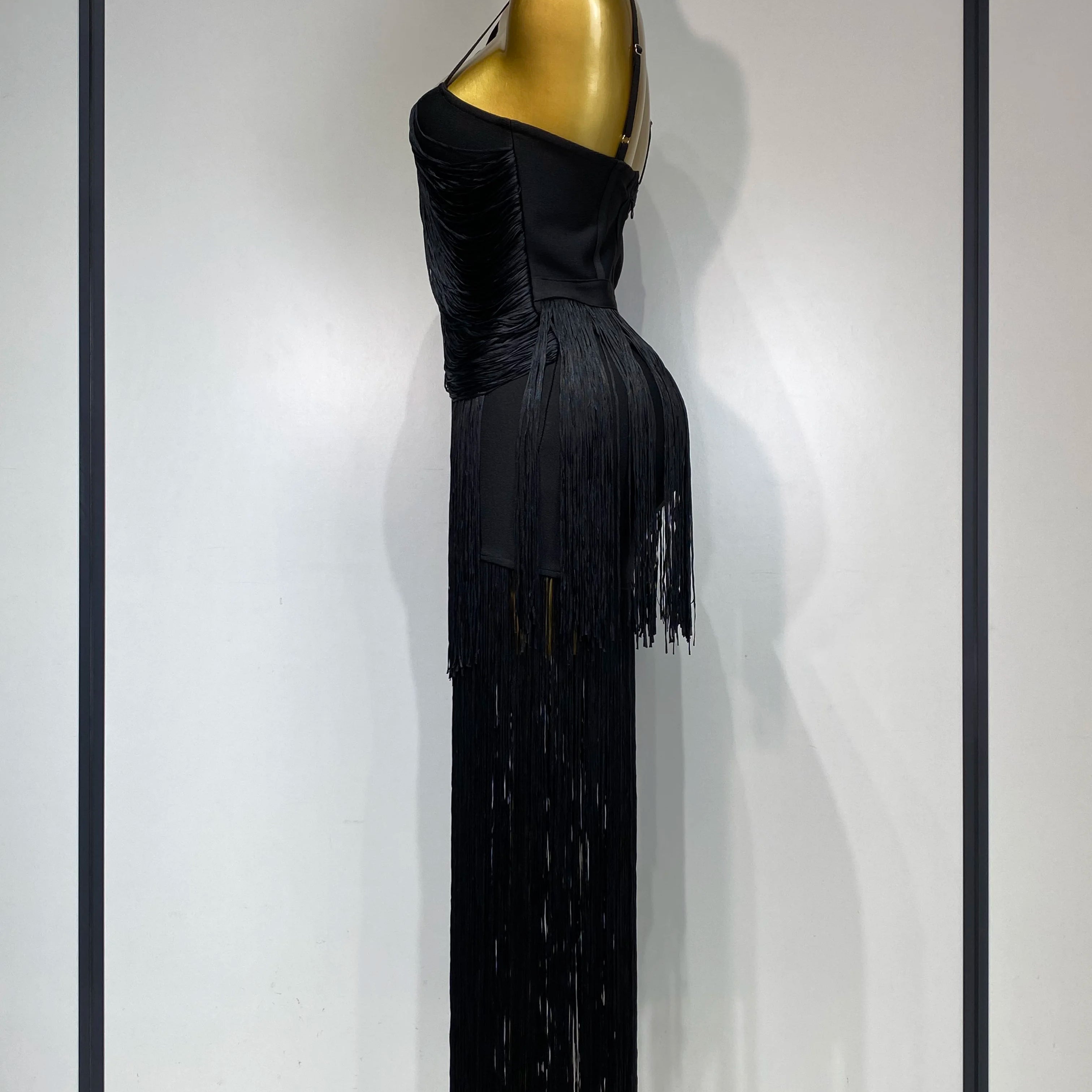 Women Sexy Backless Tassel Black Ankle Bodycon Bandage Dress 2025 Celebrity Elegant Evening Club Luxury Birthday Party Dresses