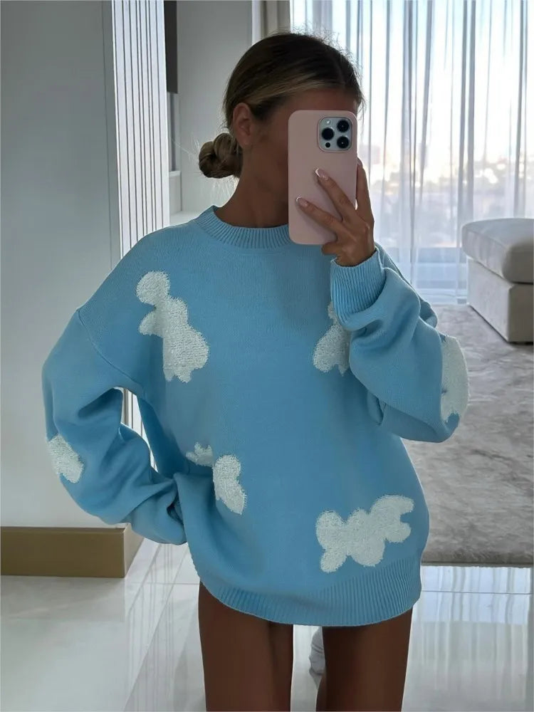 Chic Sweet Love Embroidery Knitting Sweaters Women Long Sleeved O-neck Pullovers Winter New Female Casual Fashion Sweaters