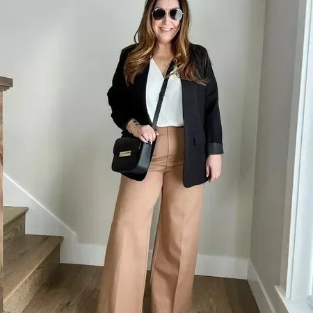 Tummy Control Button Wide Leg Pant for Women Dropshipping Womens Office Wide Leg Pants Loose Casual Trousers Straight Pants 2024