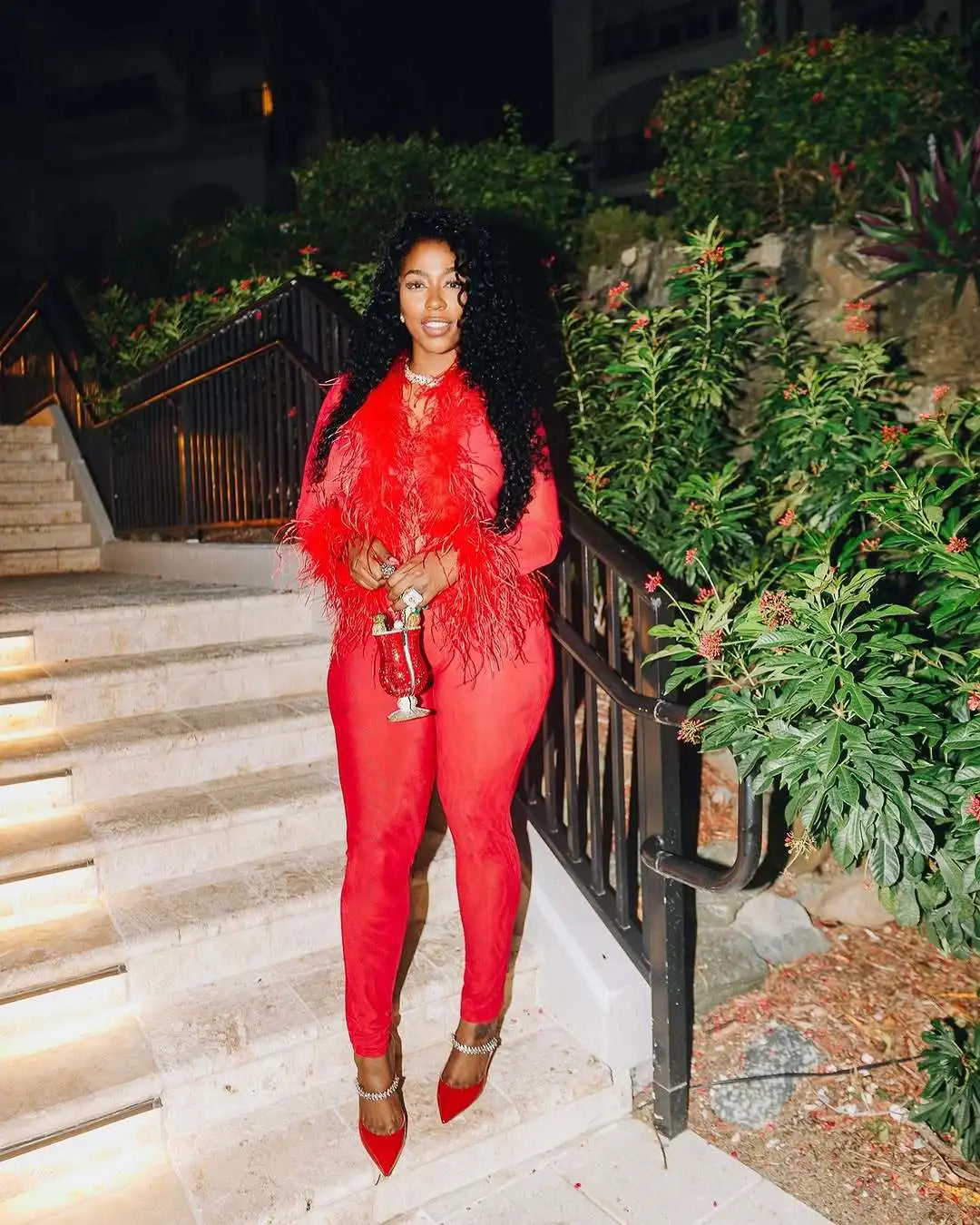 CM.YAYA Fashion Mesh See Though Women's Set Feather Side Long Sleeve Crop Top and Legging Pants 2025 Sexy Two 2Piece Sets Outfit