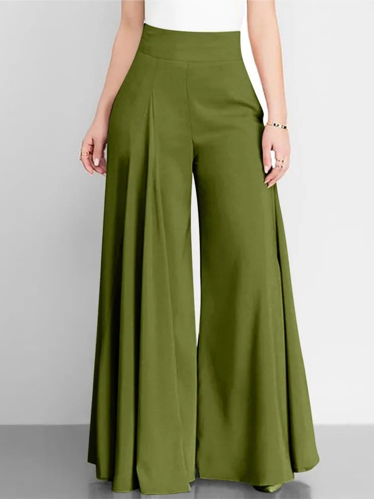 Womens High Waist Wide Leg Pants Spring Autumn Fashion Elegant Flare Trousers Casual Holiday Loose Green New Long Pant Female